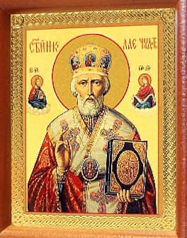 Icon of St Nicholas the Wonderworker in bishop’s vestments holding the Gospel, from our folding diptych