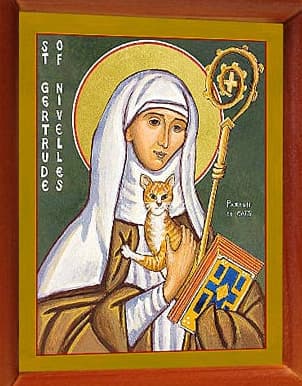 Icon of St Gertrude of Nivelles, abbess, with her crozier, from our folding diptych