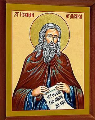 Icon of St Herman of Alaska holding a scroll, from our folding diptych